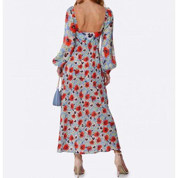 Rixo Gio Floral Silk Chiffon Long Dress Long Puff Sleeves Womens Size Medium EUC - Picture 4 of 14